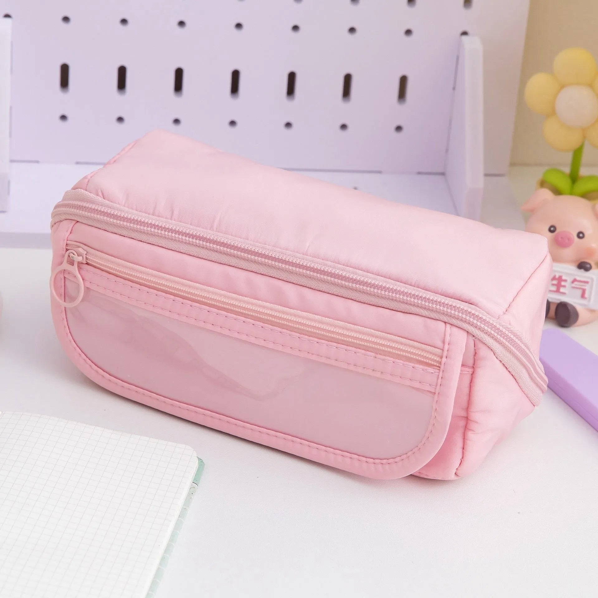 Korean canvas pencil case with ten-layer flip design in six colour options