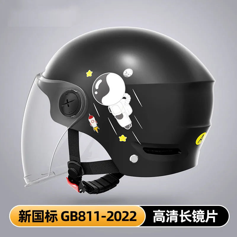Khaki electric motorcycle half helmet with ABS construction showing sun protection glasses option