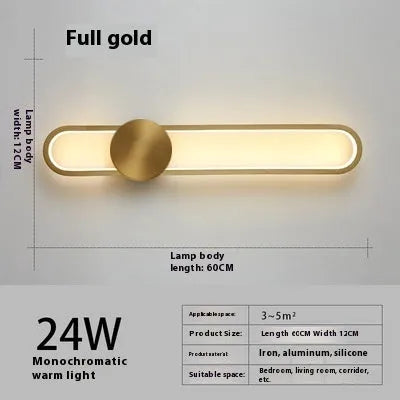 Modern minimalist wall lamp with iron shade and LED light in black or gold frame finish