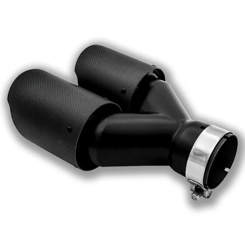Black carbon fibre car exhaust pipe with double outlet silencer tail nozzle, 250mm size