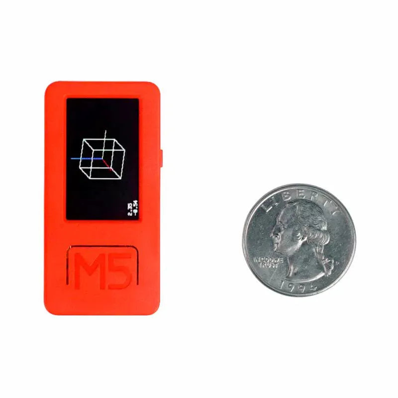 Official IoT development board with 1.14-inch colour screen, Type-C port, and two buttons on a PC enclosure