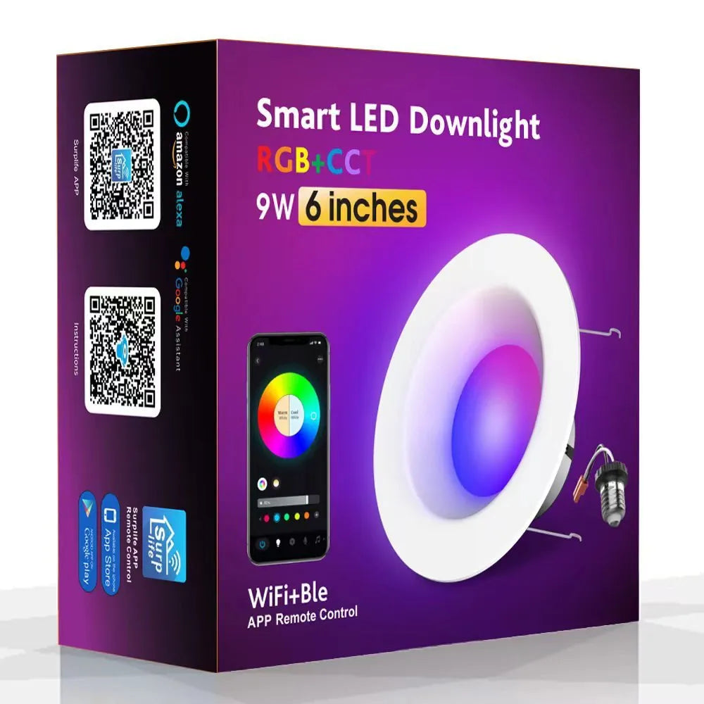 Smart RGBW colour changing ceiling lamp with remote control on a white background.