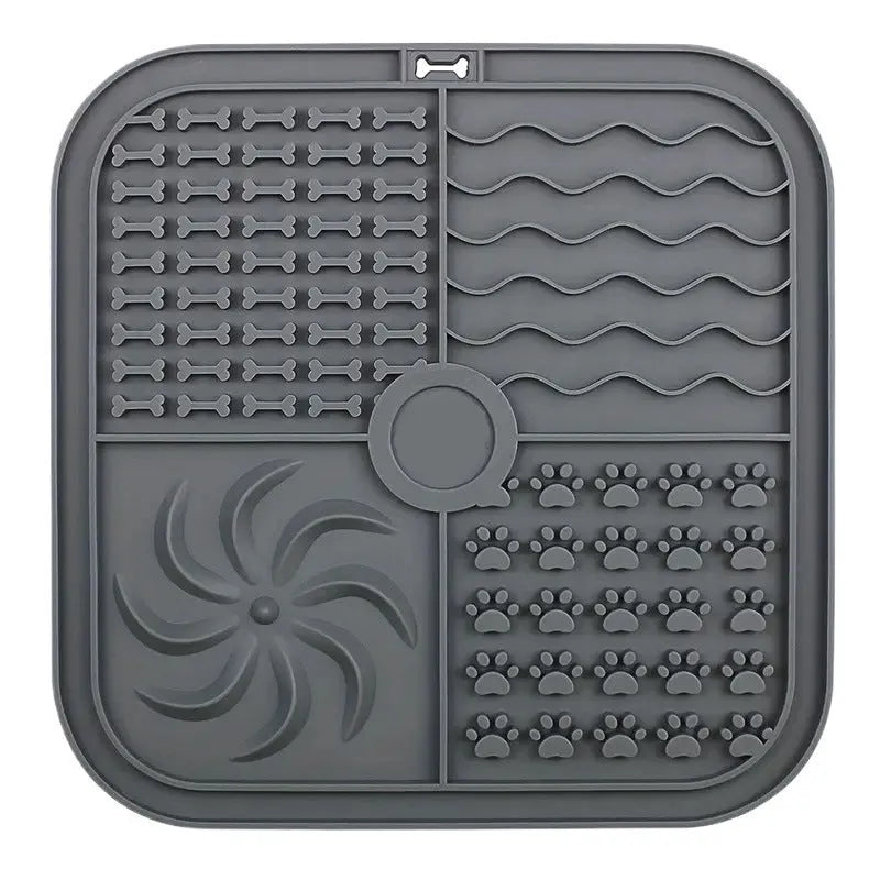Bottom suction cup non-slip silicone pet slow food mat in gray for dogs and cats