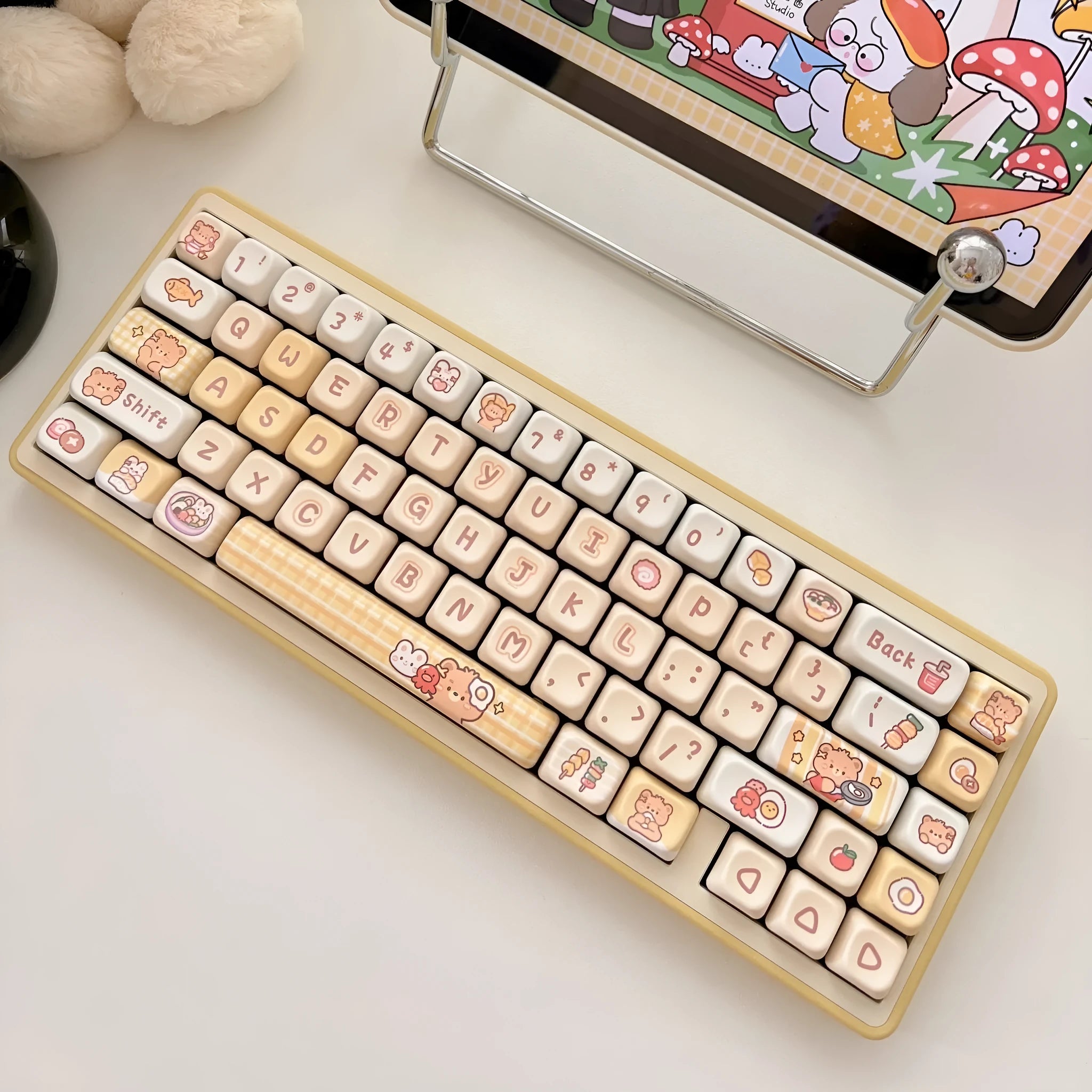 Rabbit Bear Restaurant themed mechanical keyboard keycap set with 140 PBT plastic keycaps