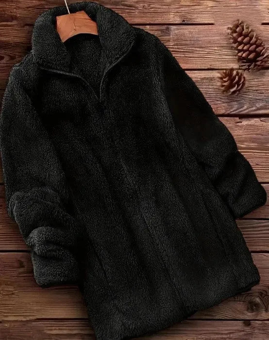 Double-sided velvet fleece jacket in black, navy blue, or khaki colour options