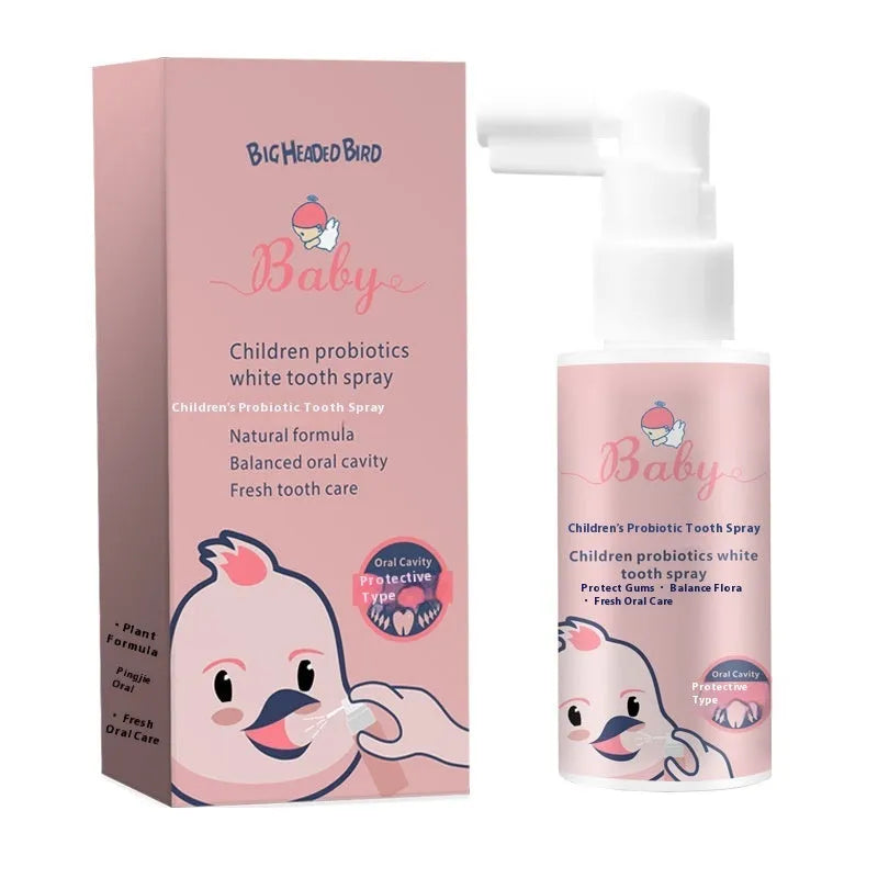 Children's probiotics anticavity teeth cleaning spray in strawberry and orange flavours