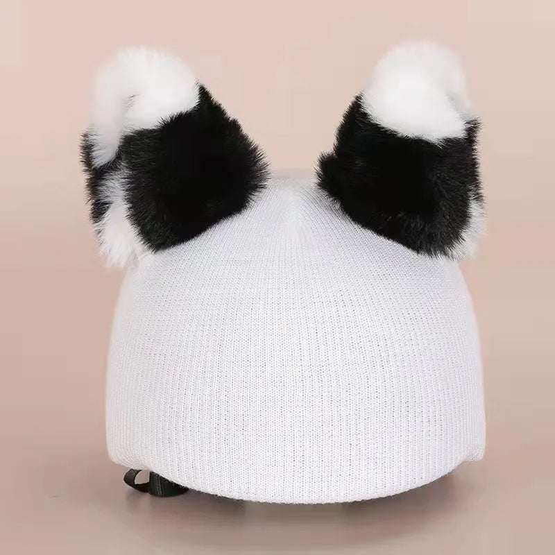 Plush fabric cat helmet hat cover in various cartoon styles for pet dress-up