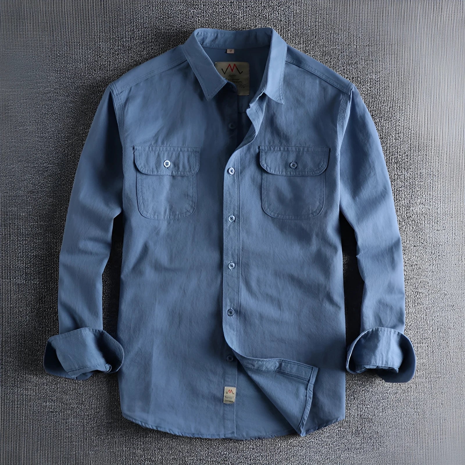 Men's light blue retro cotton long sleeve shirt with regular fit cardigan style