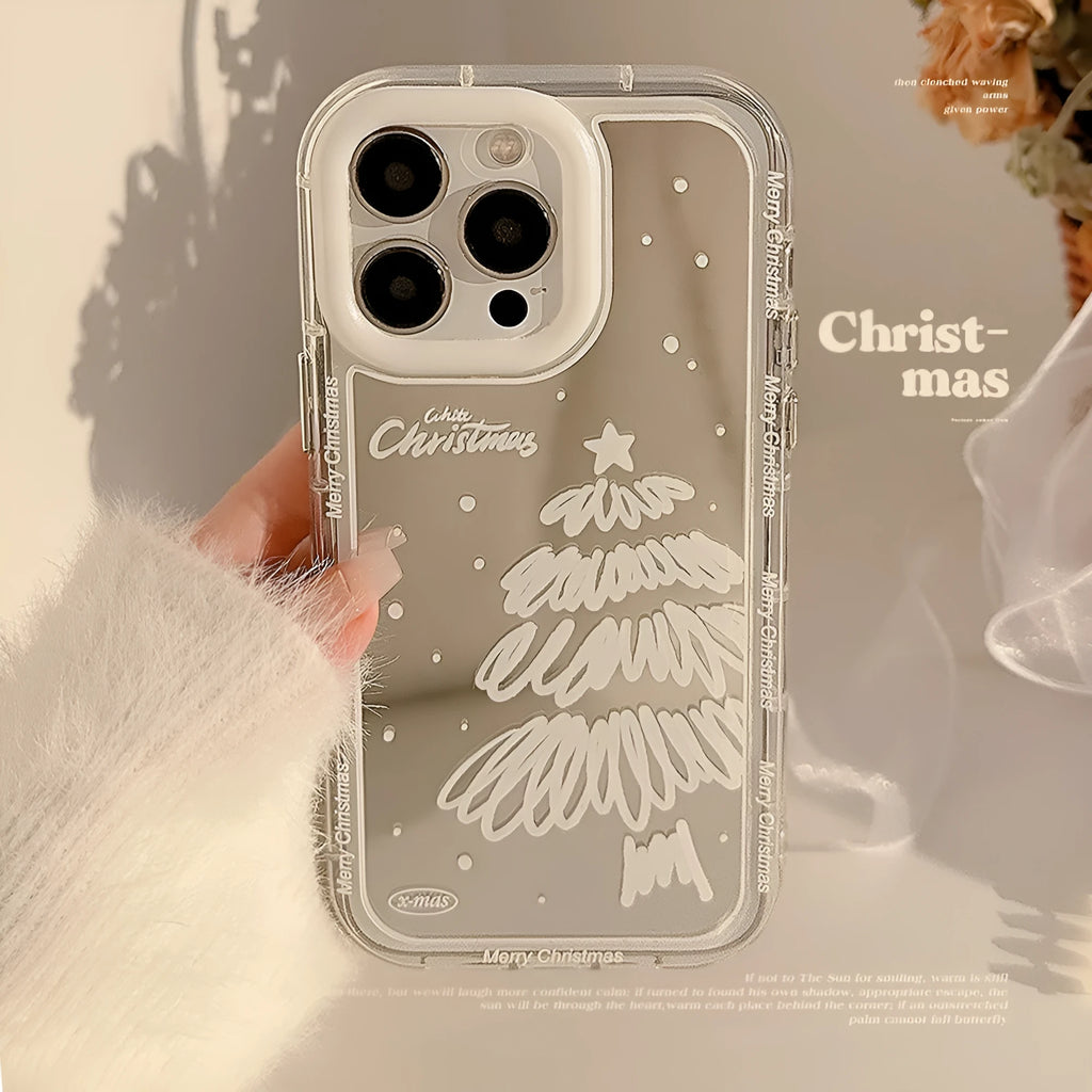 Mirror white Christmas tree painted phone case for Apple iPhone with anti-fall TPU material and hard case construction