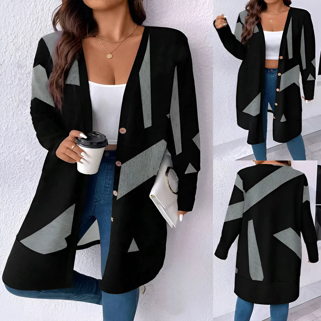 Black plus size polyester cardigan with button fastening in Japanese-Korean casual style