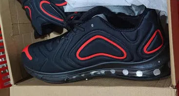 Men's black casual sneakers with air cushion technology and thick sole design