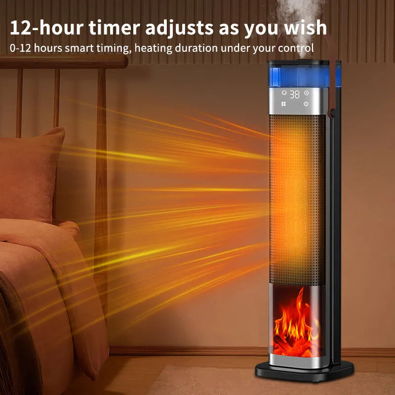 Tall vertical heater with humidifier function in upgraded humidifying remote control colour, dimensions 16x16x52.6cm