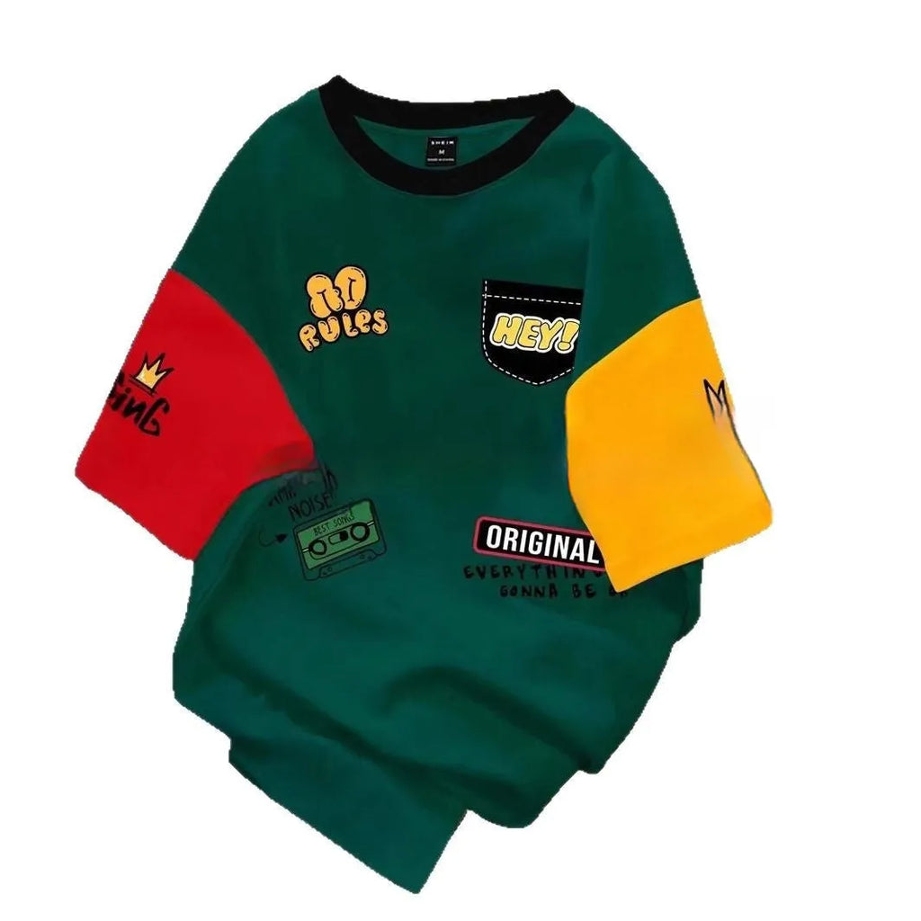 Men's loose fit casual T-shirt with a digital printed letter design on the front, in a trendy colour.