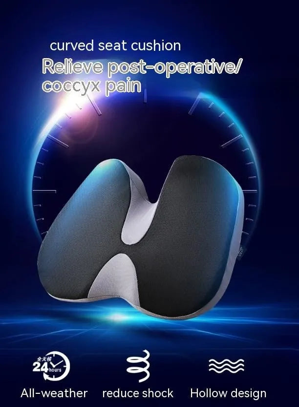 Curved bevel seat cushion with memory foam for tailbone support during driving