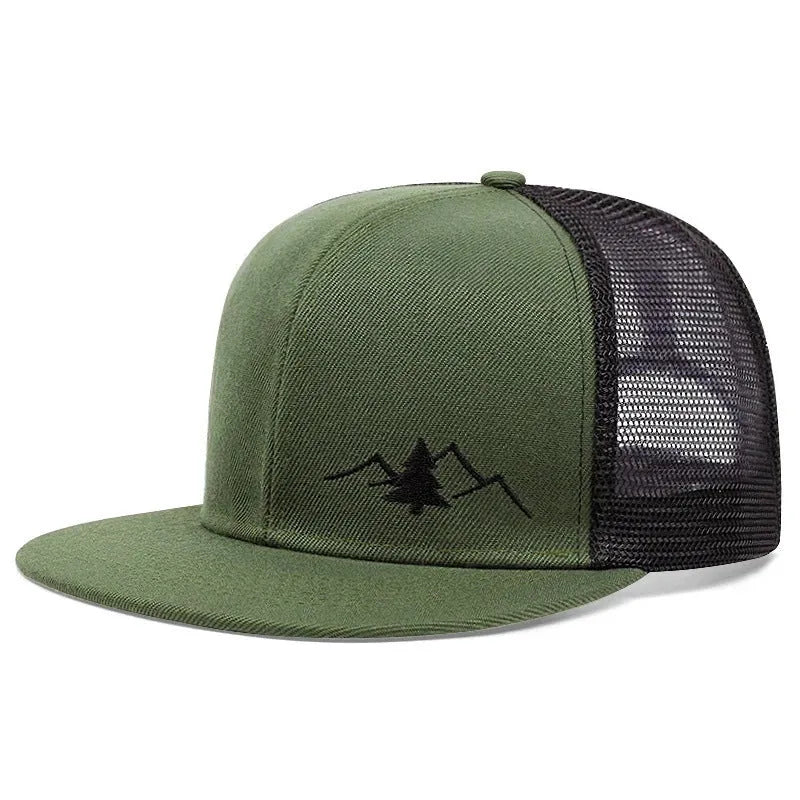 New outdoor trucker embroidered baseball cap for men in acrylic with dome crown and adjustable sizing