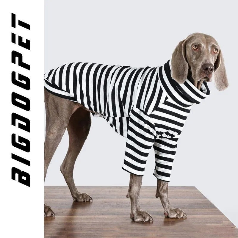 Thin black and white polyester dog clothing for large breeds showing size options