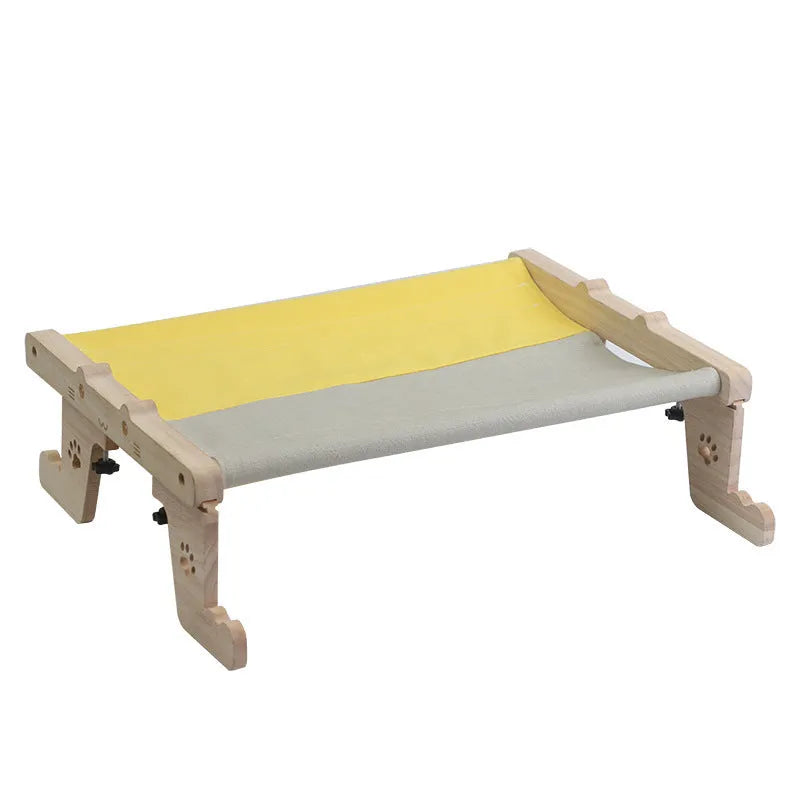 Wooden cat hanging bed hammock showing seven different style installation options
