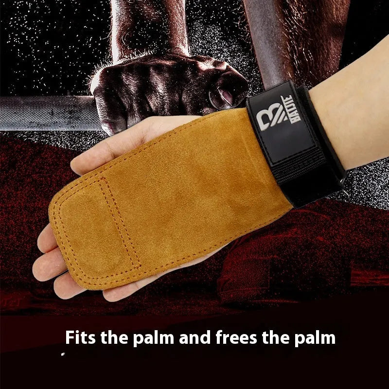 Brown fitness wrist protector pair with grip strength bands for horizontal bar training