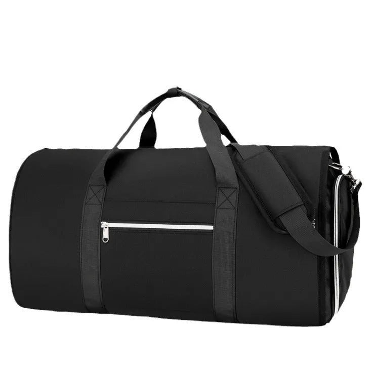 Grey Oxford cloth sports and business bag with expansion feature and dry wet separation compartments.