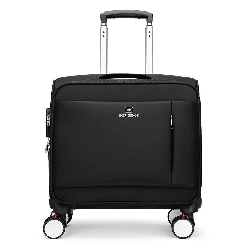 Black 18-inch Oxford cloth business luggage suitcase with universal wheels and retractable handle