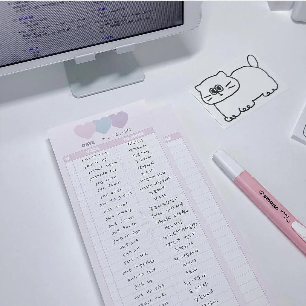 Vertical double-sided English words notepad in B5 half size with pink, purple and blue colour options