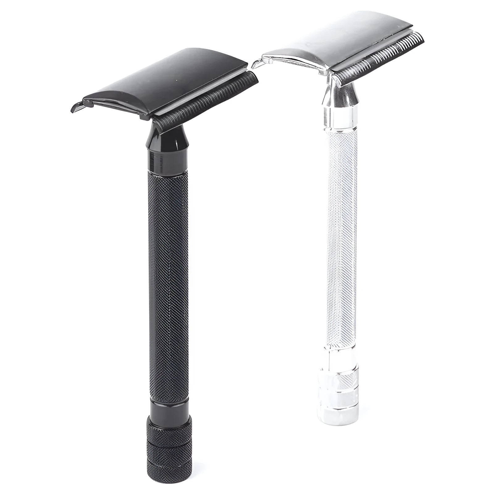 Traditional manual shaving set with safety razor, natural bristle brush and metal scraper tool