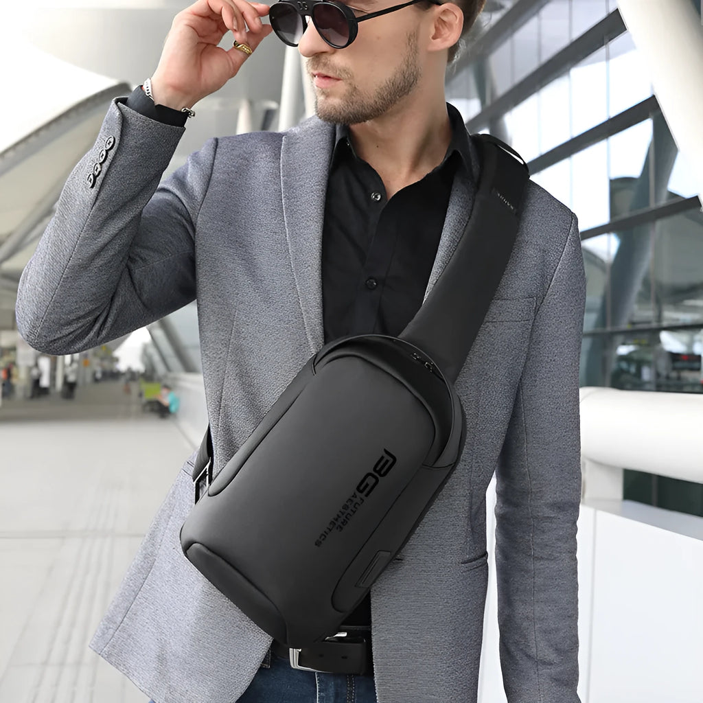 Men's Oxford cloth USB shoulder bag in business style with charging port