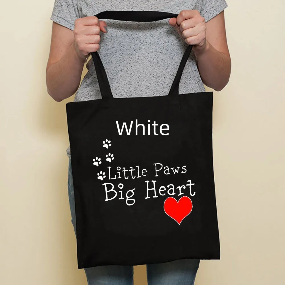 Sausage dog printed canvas bag in black with white dog design on front, sturdy tote for everyday use