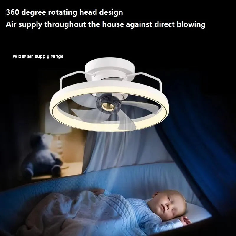 Modern ceiling fan light with white PC blades and acrylic lampshade showing 500mm diameter