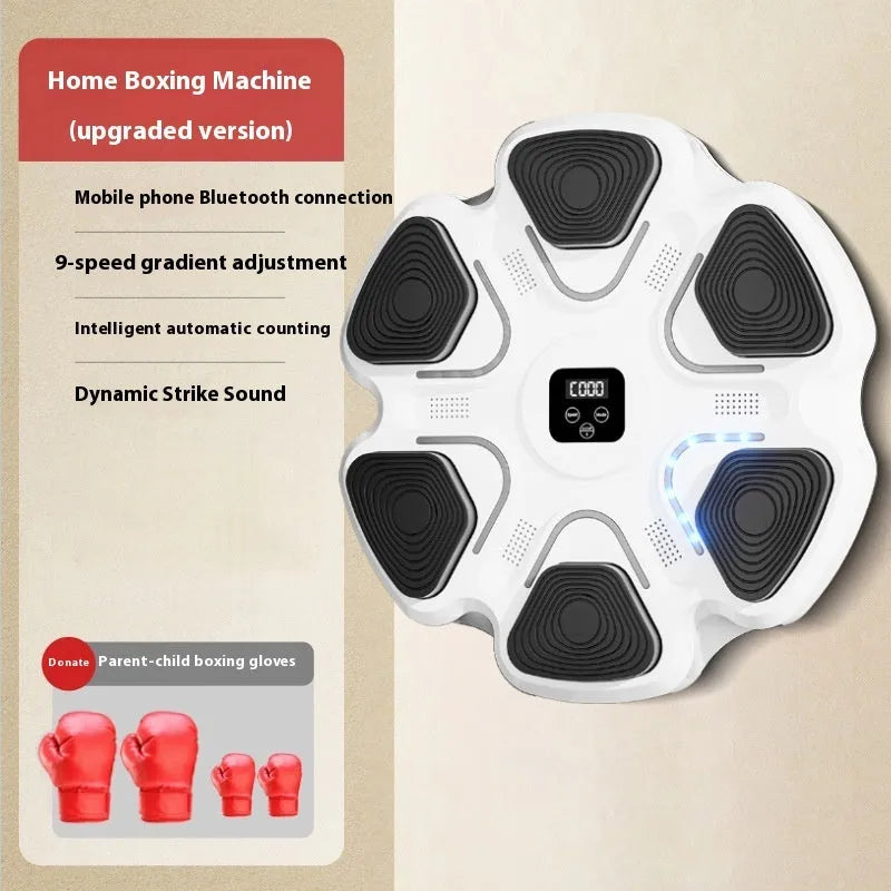 Smart music boxing machine wall target with electronic display and gloves for reaction training