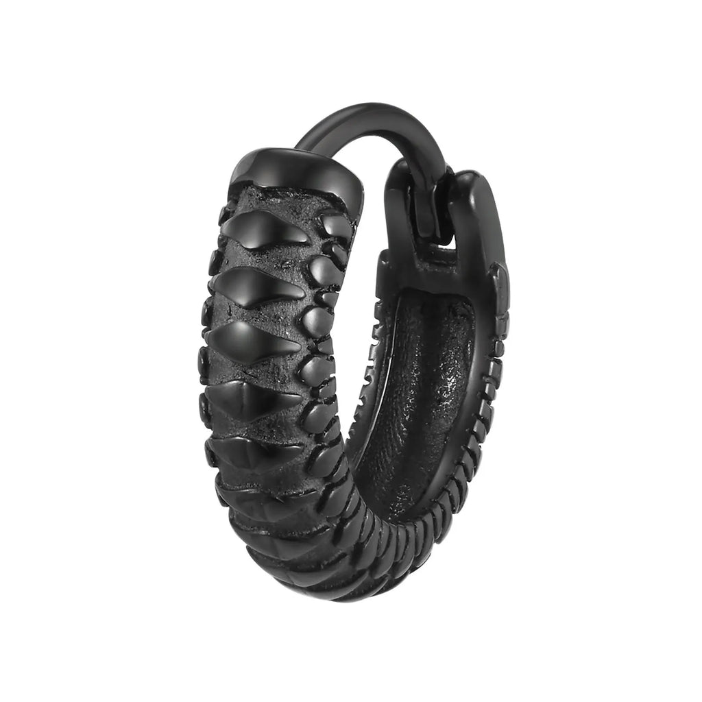 Stainless steel snake pattern earrings in black or gold for hip hop fashion