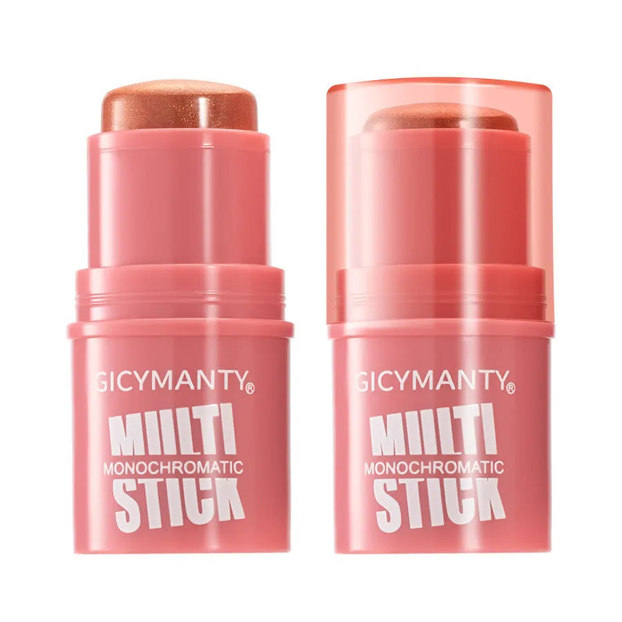 Makeup blush stick with glittering cream formula in plastic case, universal skin type, 4.2g