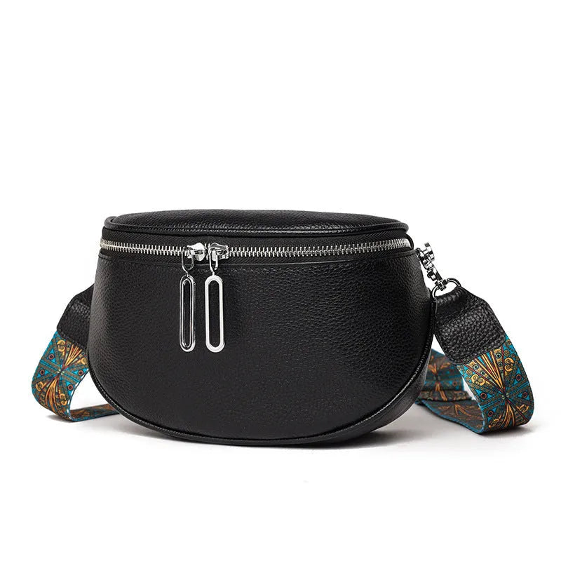 Women's soft PU messenger bag in saddle shape with cross-body strap