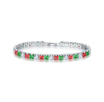 Women's square diamond bracelet with electroplated platinum finish and geometric design