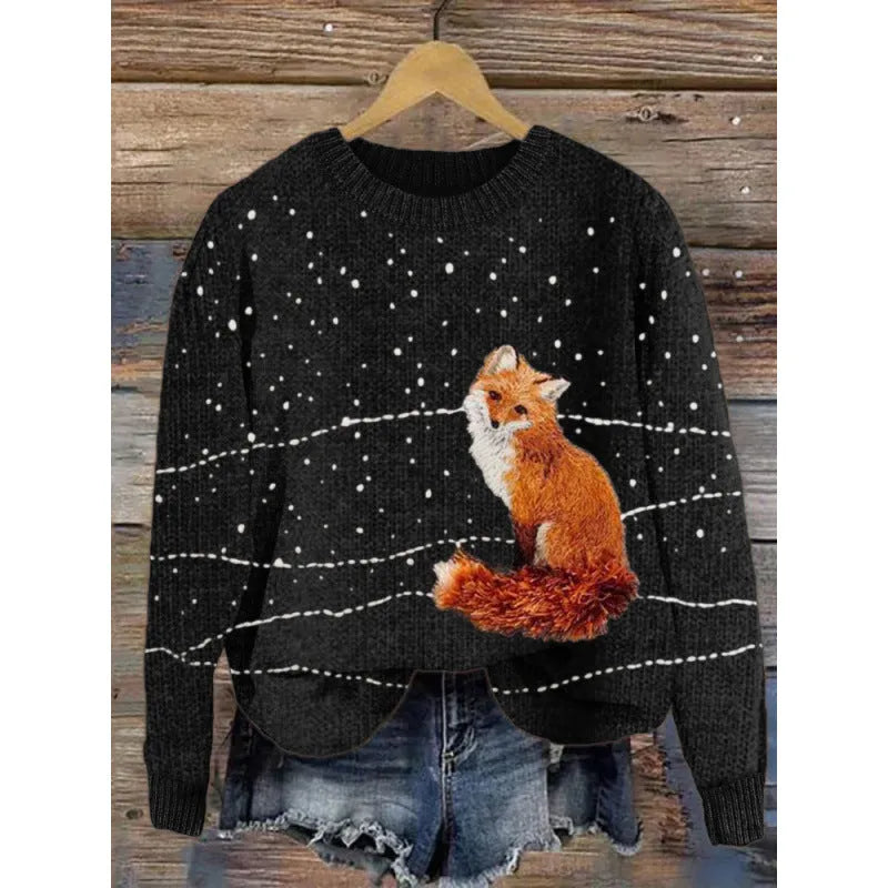 Little Flower digital printed round neck sweater in a floral pattern on a polyester fabric.