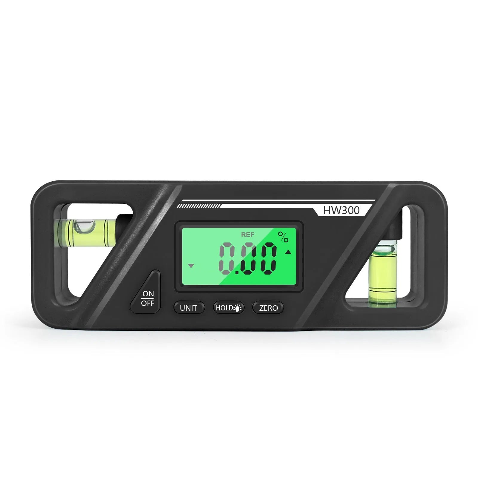 Plastic digital inclinometer level meter with magnetic base and LCD display showing angle measurement.