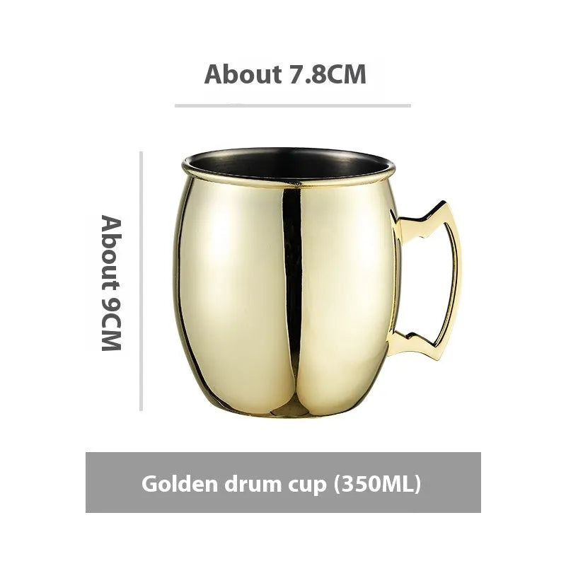 Stainless steel Moscow Mule cup with copper-plated finish in hammered and plain styles.