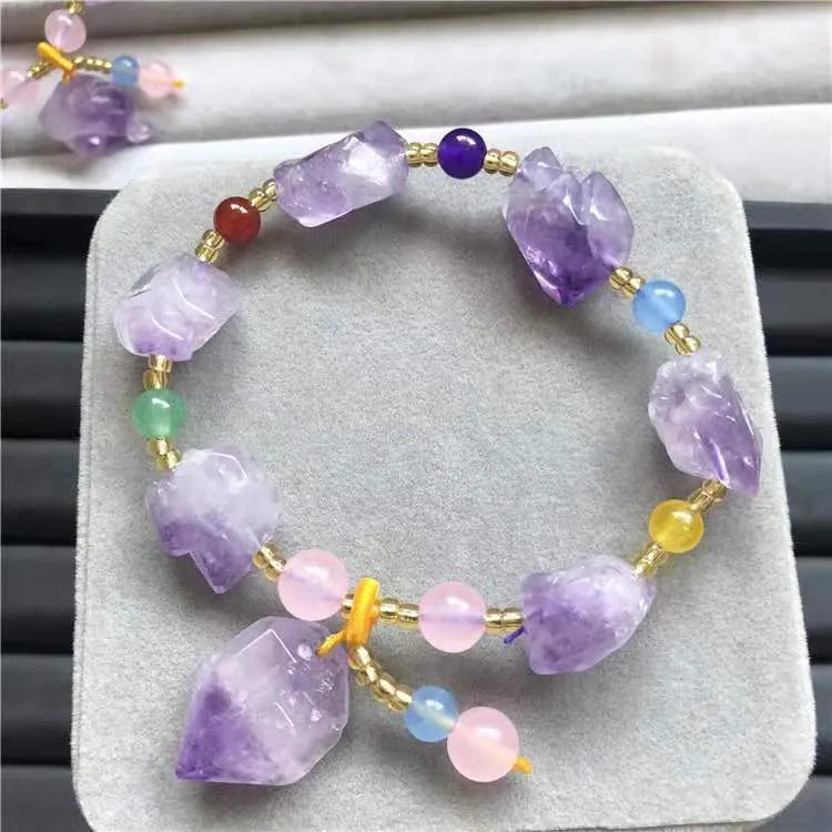 Natural amethyst bracelet with fu character charm for women as travel gift