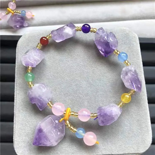 Natural amethyst bracelet with fu character charm for women as travel gift