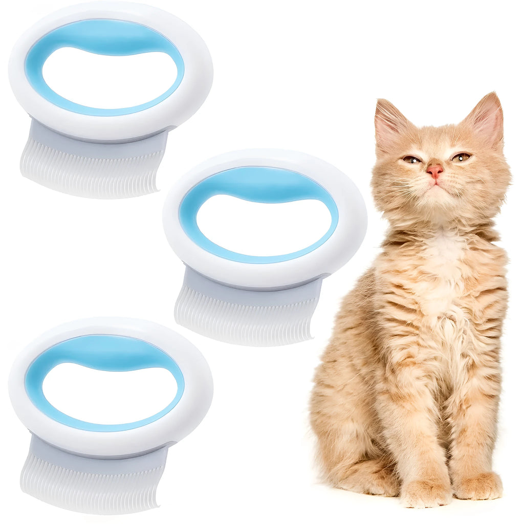 Blue plastic pet grooming comb with soft teeth for removing cat and dog hair