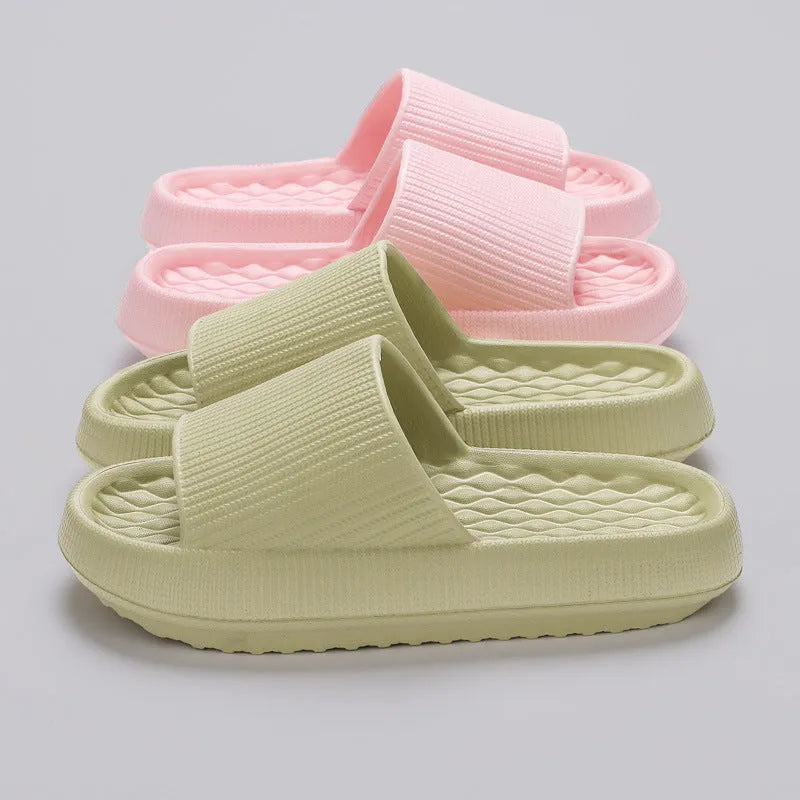 Women's solid colour EVA slippers with rhombus stripe pattern and anti-slip sole, pink colour
