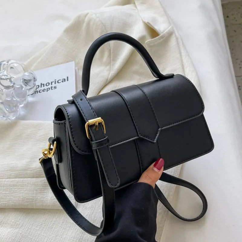 Women's PU leather messenger bag in horizontal square shape with file organisation and sandwich pocket