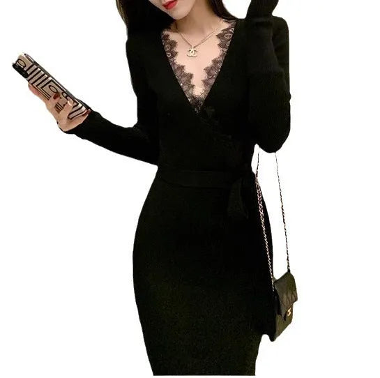 Black women's slim fit wool skirt with princess dress style elegant lines
