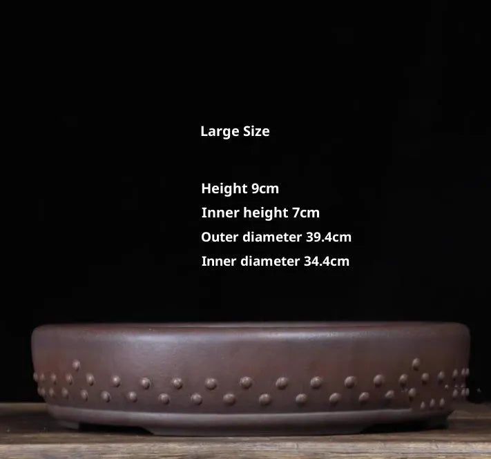 Large round mouth classical handmade purple clay flowerpot with breathable ceramic construction for desktop or floor use