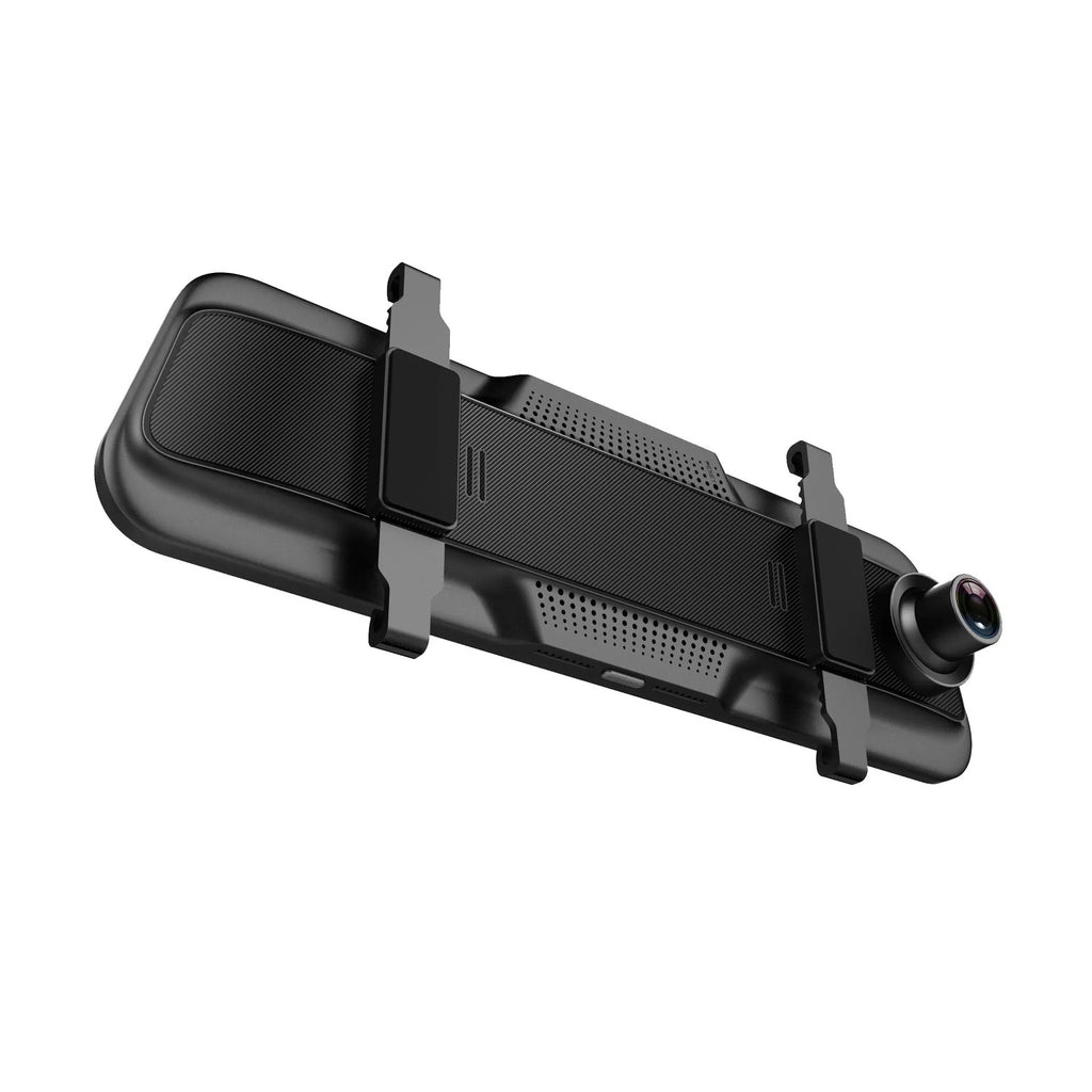 Black 10-inch touch screen dash camera rearview mirror with wide-angle lens for vehicle recording
