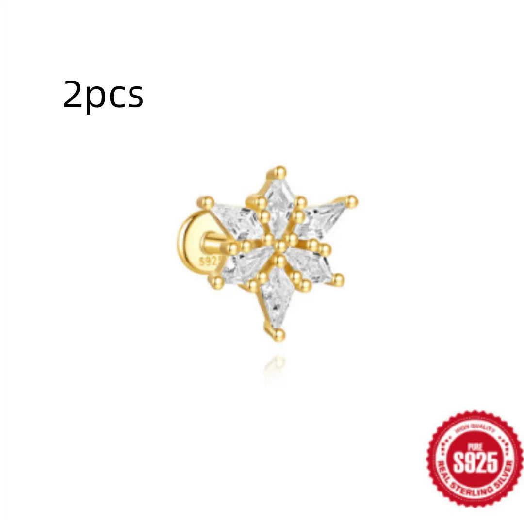 S925 sterling silver water drop earrings with a flat spiral geometric design in a gold tone.