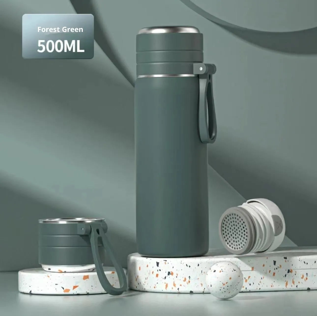 316 stainless steel food grade thermos cup with tea and water separation, 500ml capacity, beige colour