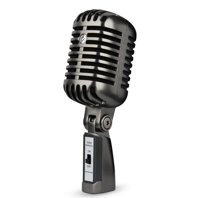 Retro-style wireless condenser microphone on a stand with a cardioid pickup pattern.