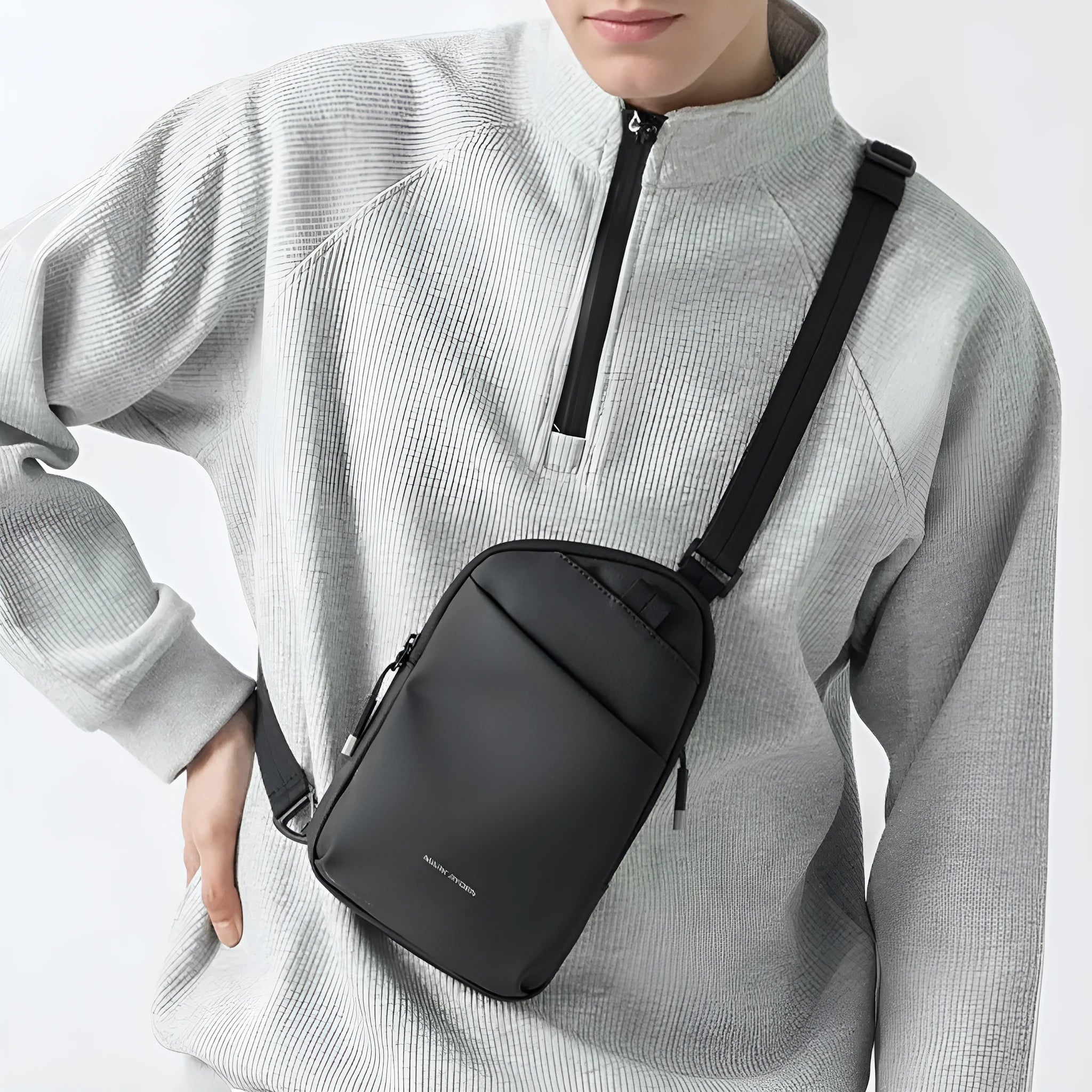 Men's black Oxford cloth crossbody bag with single-shoulder design