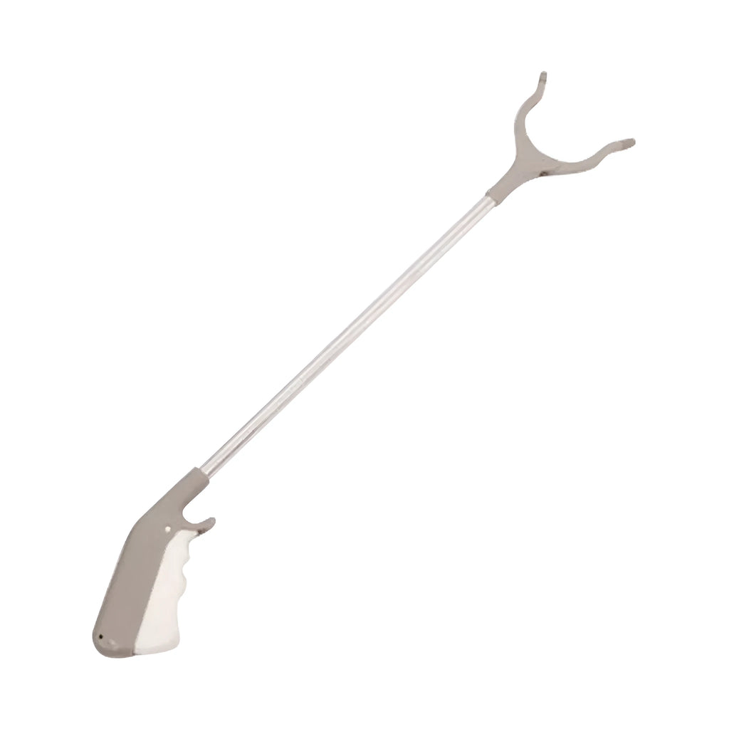 Stainless steel garbage picker with 40cm length and push-handle design for one-handed operation